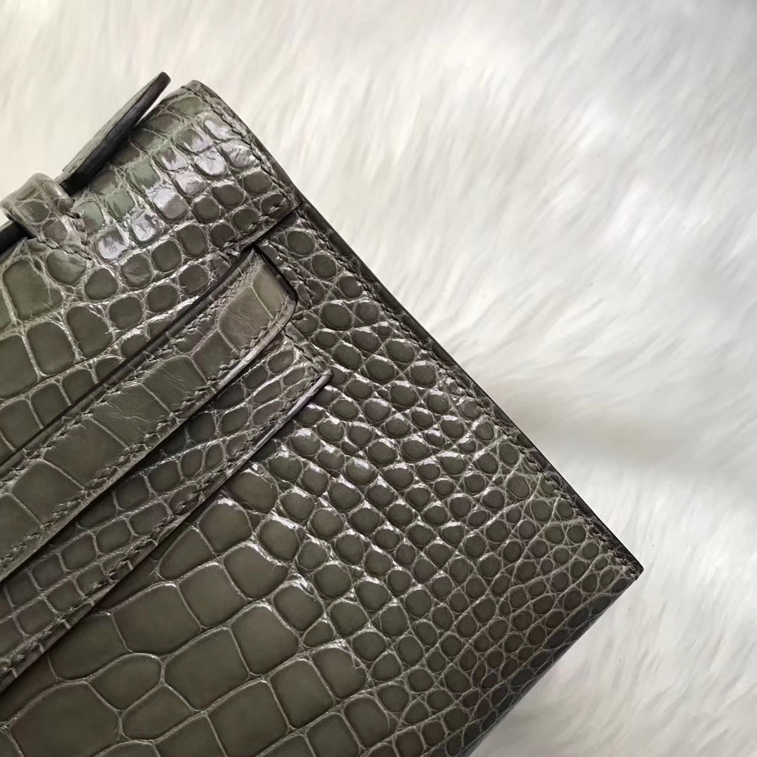 Discount Hermes C18 Gris Tourterelle Shiny Crocodile Leather Minikelly22CM Bag