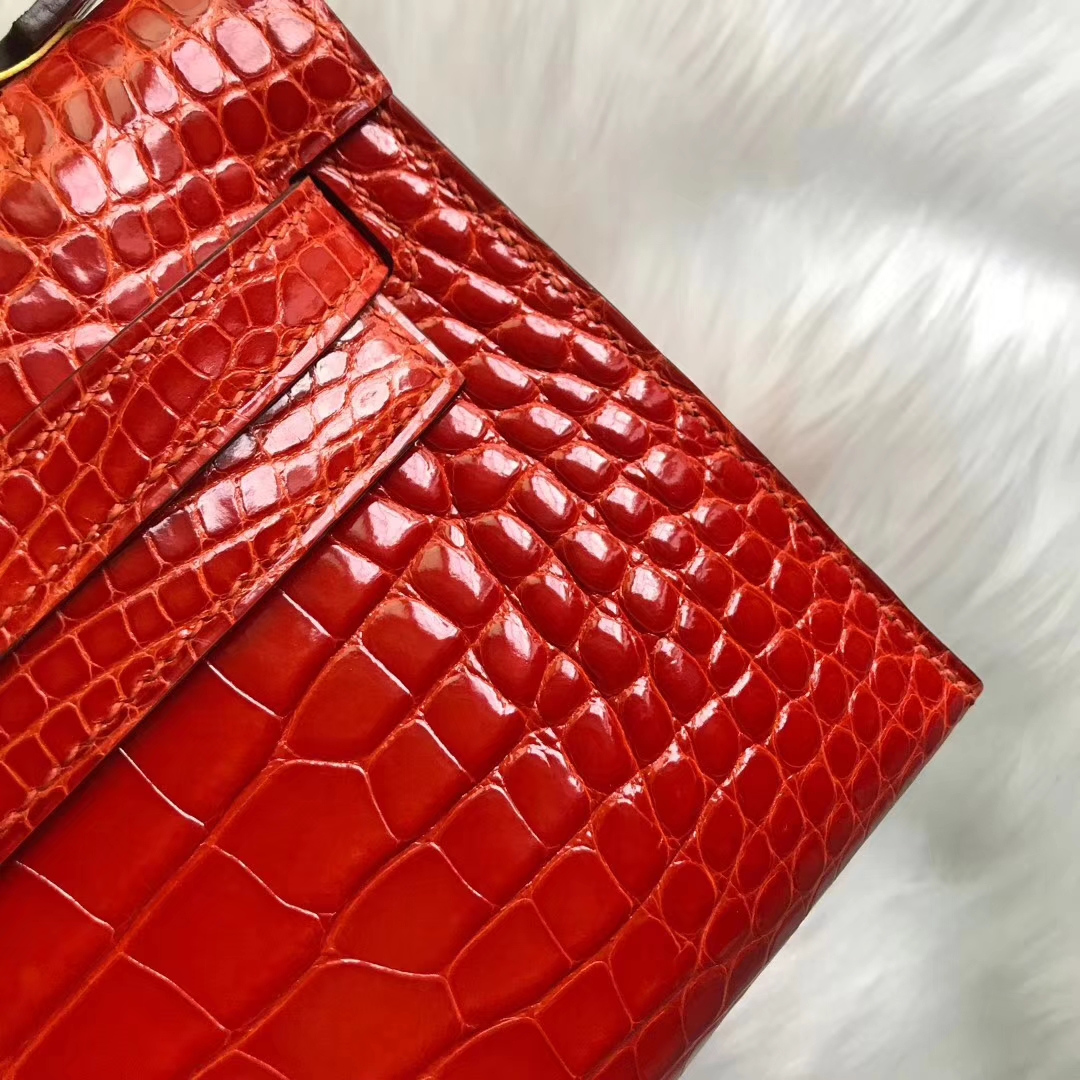 Noble Hermes Shiny Crocodile Leather Minikelly Clutch Bag in 9J Orange