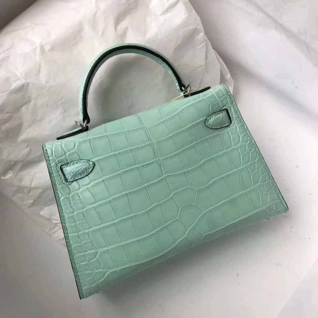 New Hermes 6U Mint Green Crocodile Matt Leather Minikelly-2 Evening Bag