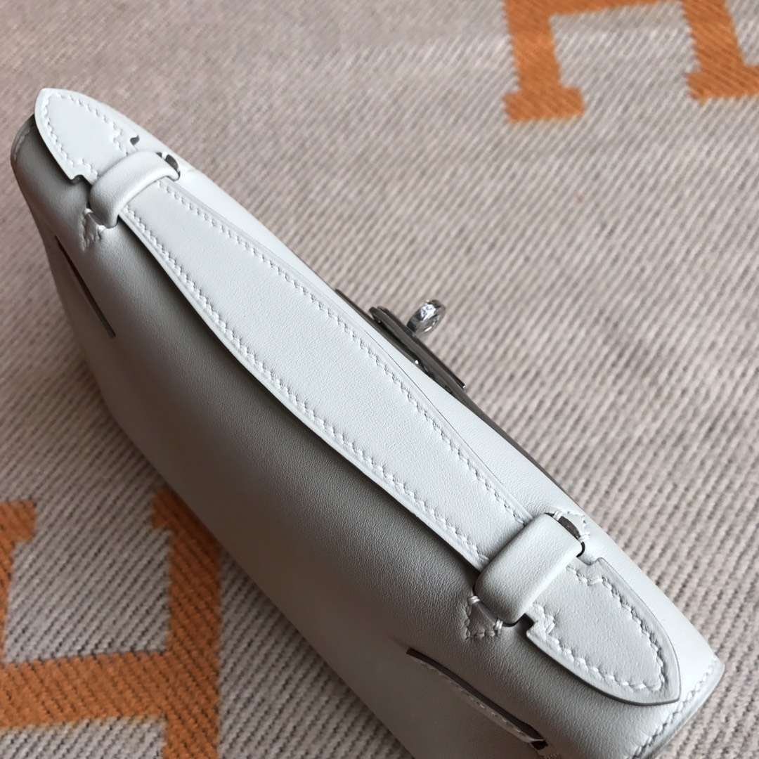 Elegant Hermes Minikelly Pochette 22CM in CK10 Craie Swift Calfskin