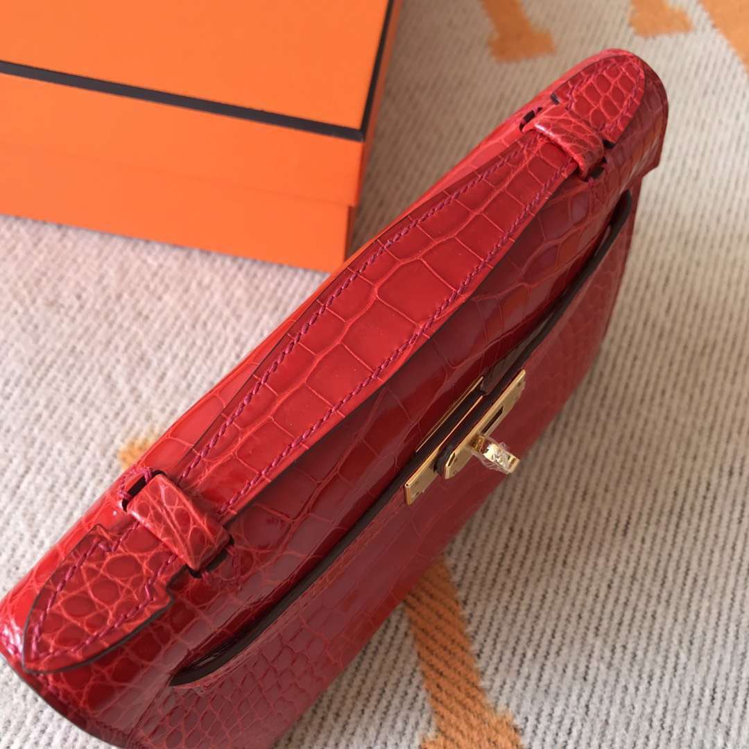 Pretty Hermes CK95 Braise Alligator Shiny Crocodile Minikelly Evening Bag22CM
