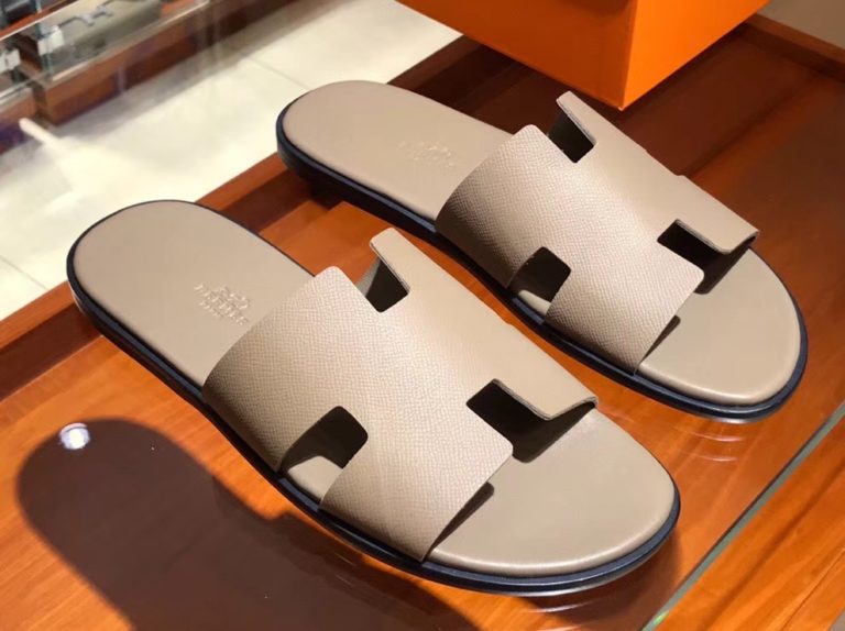 Hermes Etoupe Grey Epsom Calf Classic Mens Sandals Size39-44