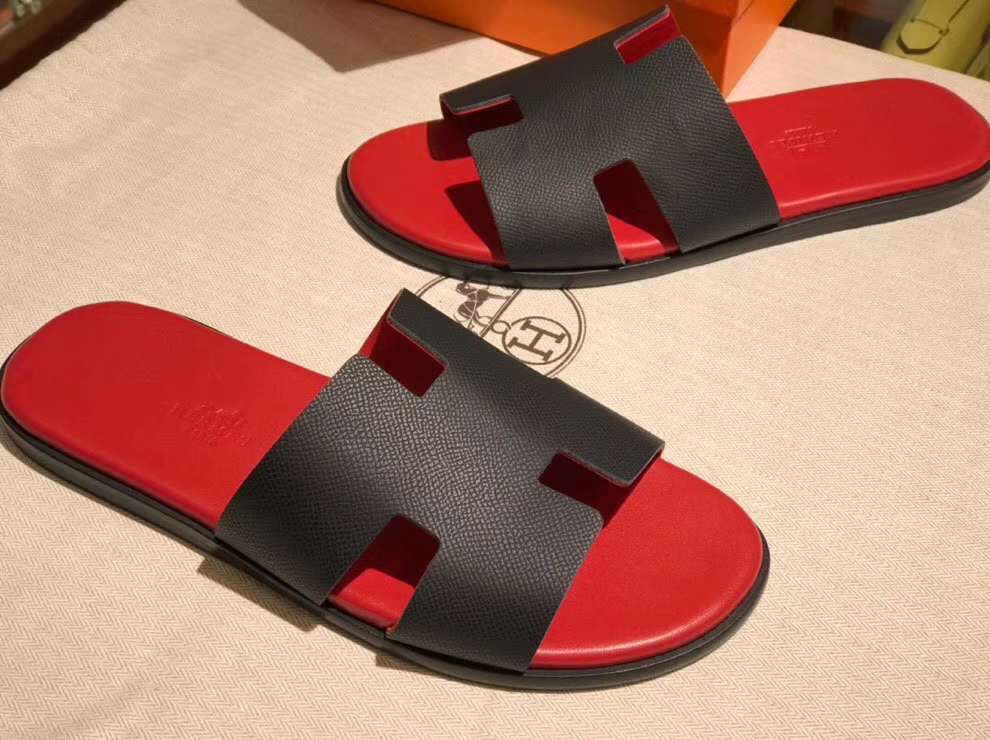 Fashion Hermes Red & Black Epsom Calf Men’s Classic Sandals Shoes39-44