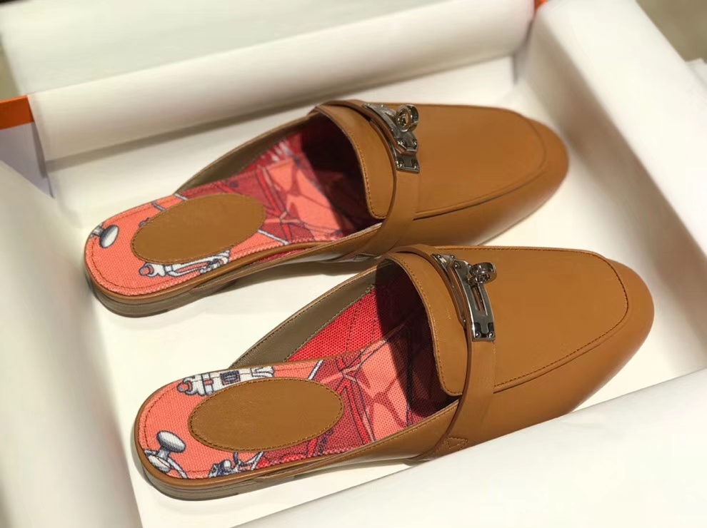 Noble Hermes Gold Chevre Leather Kell Style Flat Women&#8217;s Sandals Shoes35-41