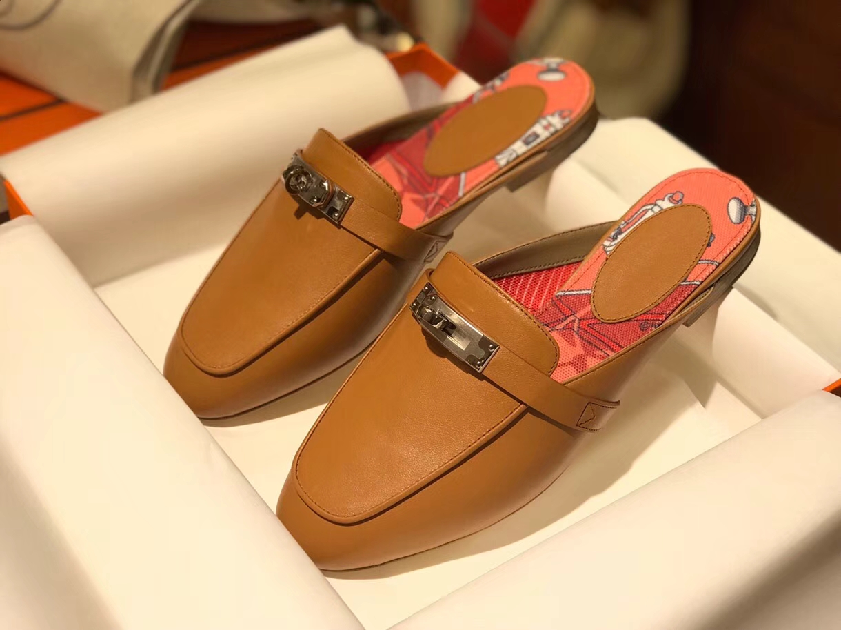 Noble Hermes Gold Chevre Leather Kell Style Flat Women&#8217;s Sandals Shoes35-41