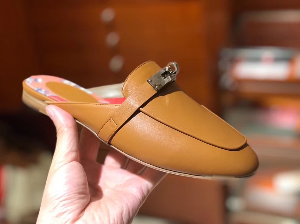 Noble Hermes Gold Chevre Leather Kell Style Flat Women&#8217;s Sandals Shoes35-41