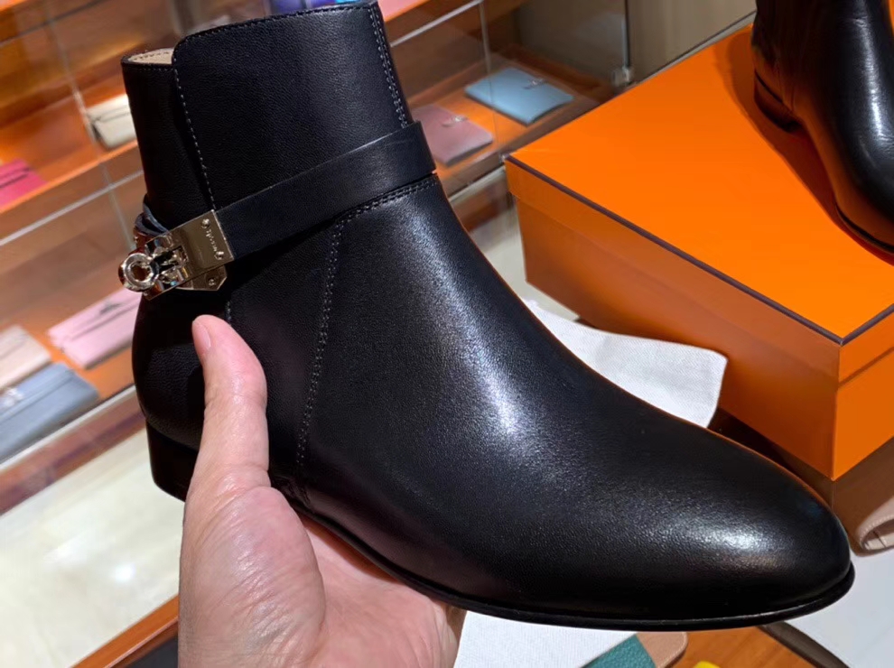 Wholesale Hermes Black Chevre Leather Autumn New Women&#8217;s Neo Short Boots Shoes 35-41
