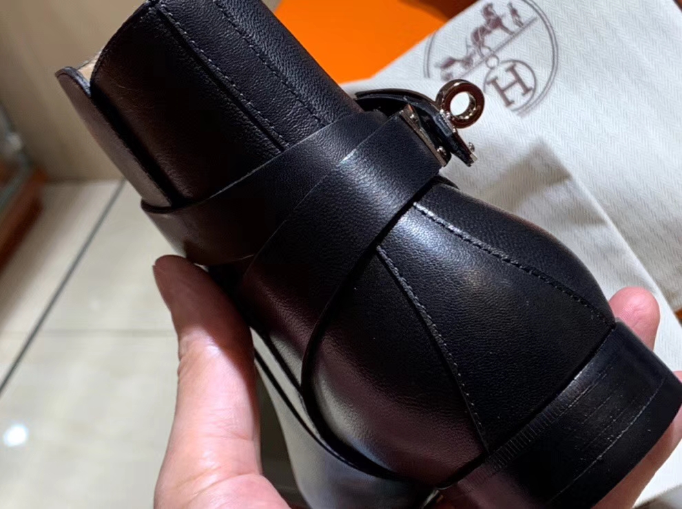 Wholesale Hermes Black Chevre Leather Autumn New Women&#8217;s Neo Short Boots Shoes 35-41