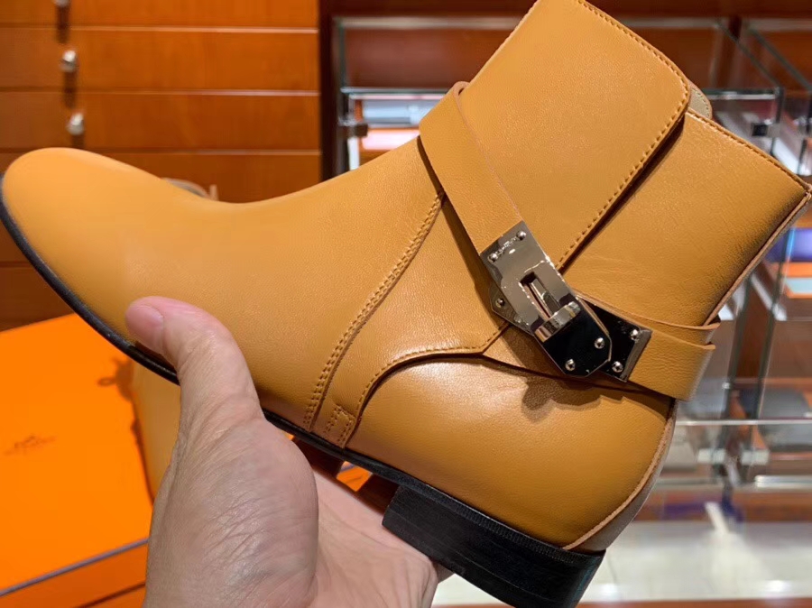 Fashion Hermes Short Boots 2018 Autumn New Gold Chevre Leather Neo Boots Shoes 35-41