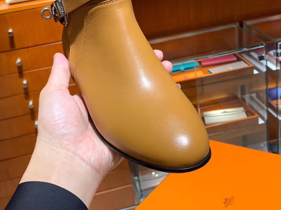 Fashion Hermes Short Boots 2018 Autumn New Gold Chevre Leather Neo Boots Shoes 35-41
