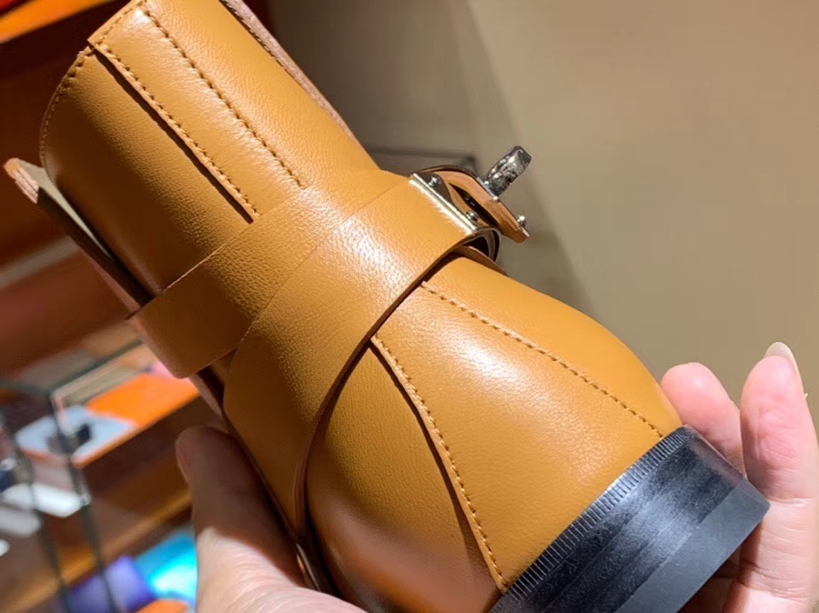Fashion Hermes Short Boots 2018 Autumn New Gold Chevre Leather Neo Boots Shoes 35-41