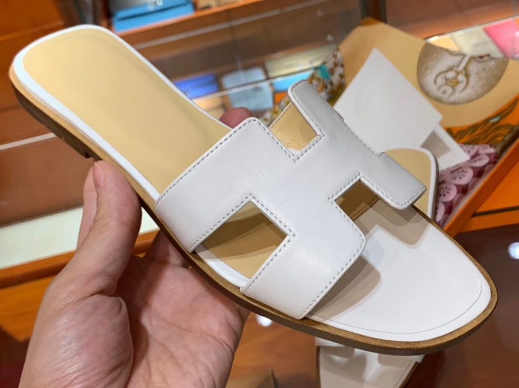 Sale Hermes White Swift Calf Upper Yellow Insole Classic H Sandals Slippers Falt Heels Size35-41