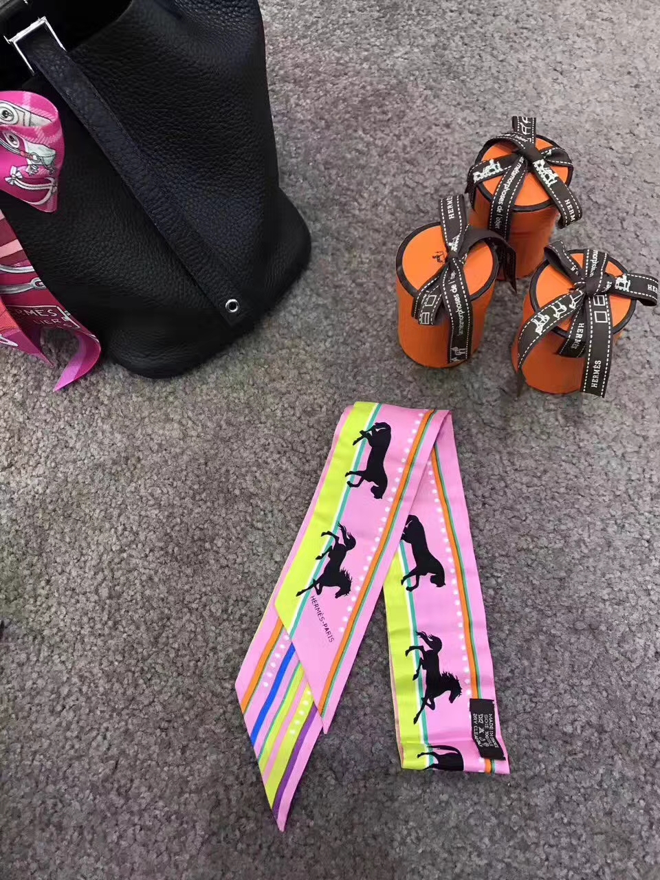 Pretty Hermes 100% Silk Twilly Ribbon Neckerchief Bandana 86*5cm