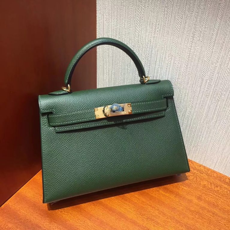 Hermes Epsom Calfskin Minikelly-2 Clutch Bag in 2Q England Green