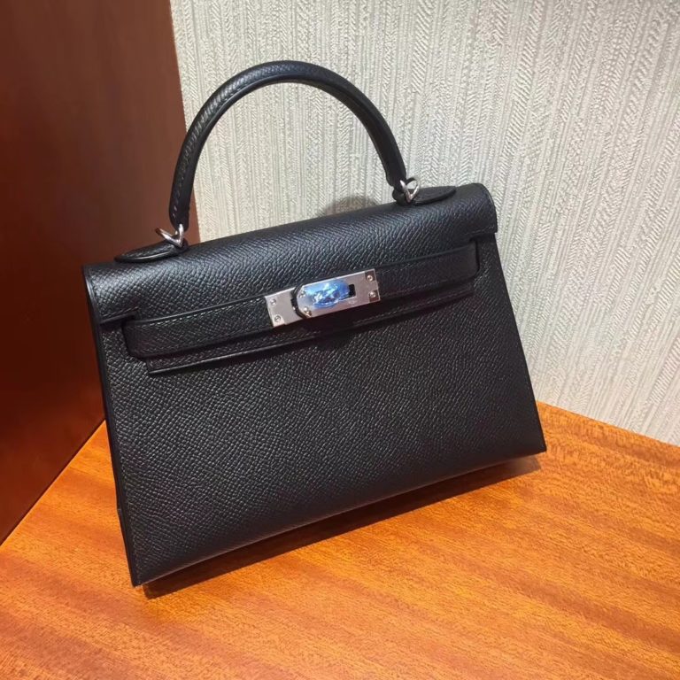 Hermes CK89 Black Epsom Calfskin Minikelly-2 Evening Bag Clutch Bag