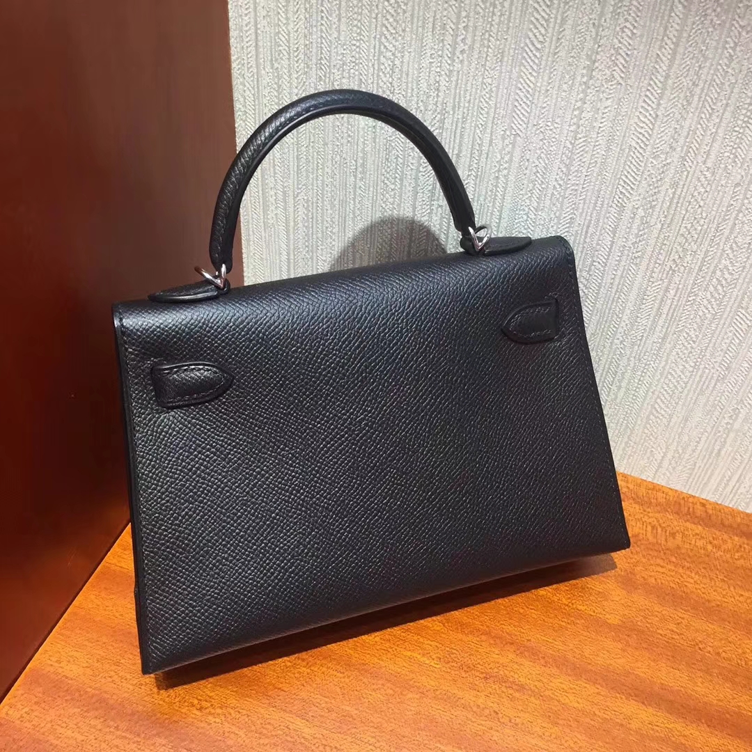 Noble Hermes CK89 Black Epsom Calfskin Minikelly-2 Evening Bag Clutch Bag