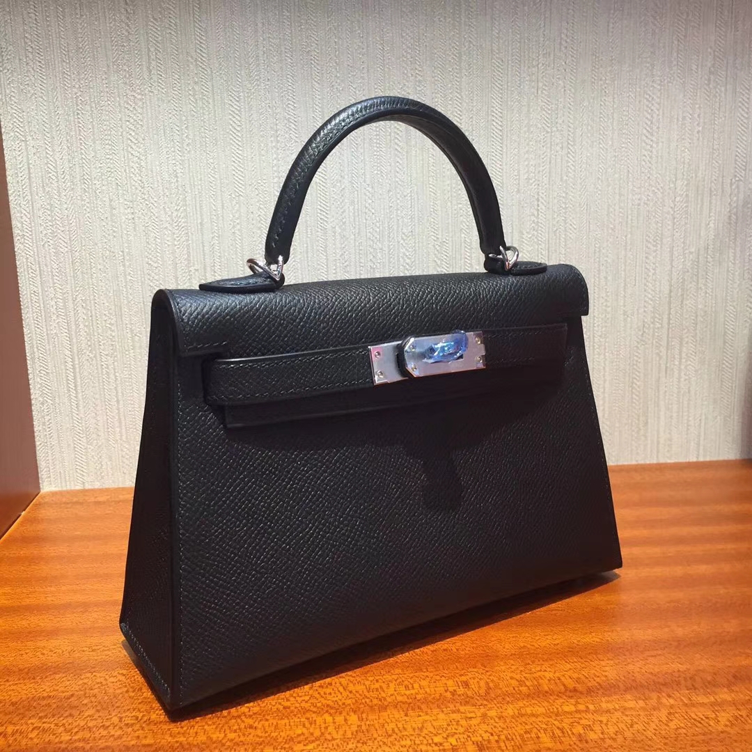 Noble Hermes CK89 Black Epsom Calfskin Minikelly-2 Evening Bag Clutch Bag