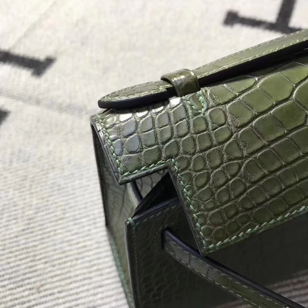 Noble Hermes Green Crocodile Matt Leather Minikelly Evening Clutch Bag22CM