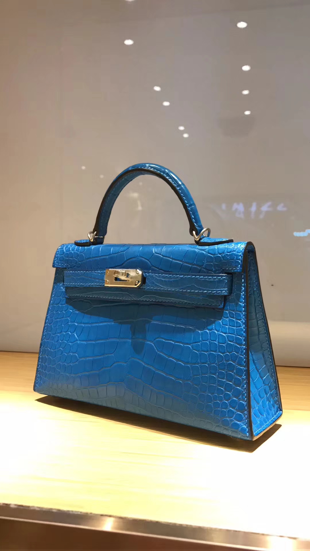 Discount Hermes 7Q Mykonos Blue Alligator Matt Crocodile Minikelly-2 Bag
