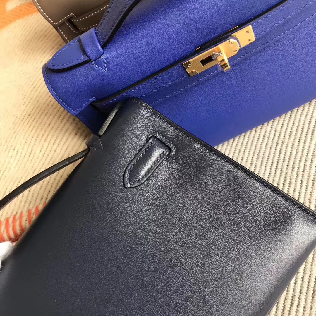 Wholesale Hermes Dark Blue Swift Calfskin Minikelly Clutch Bag22CM