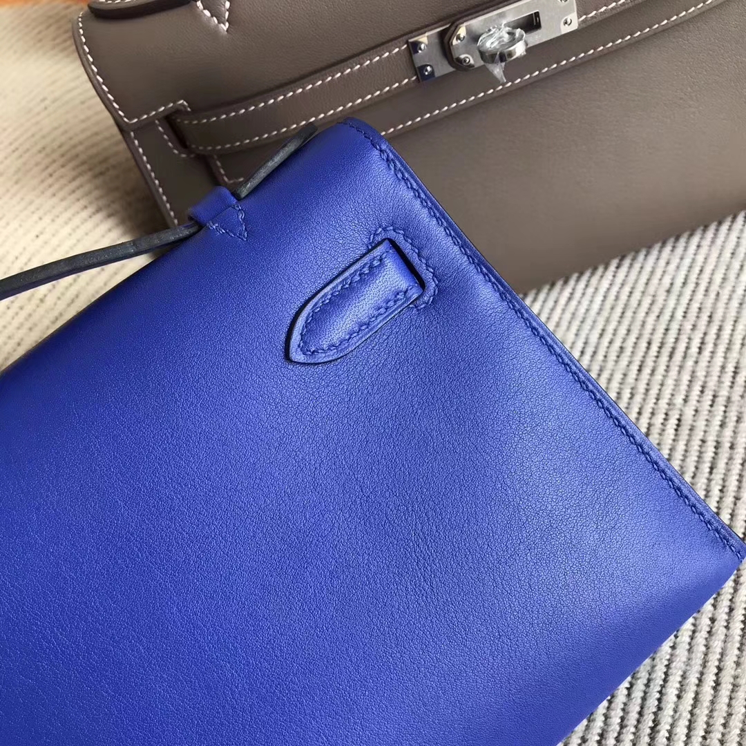 Fashion Hermes 7T Blue Electric Swift Calfskin Minikelly Evening Clutch Bag