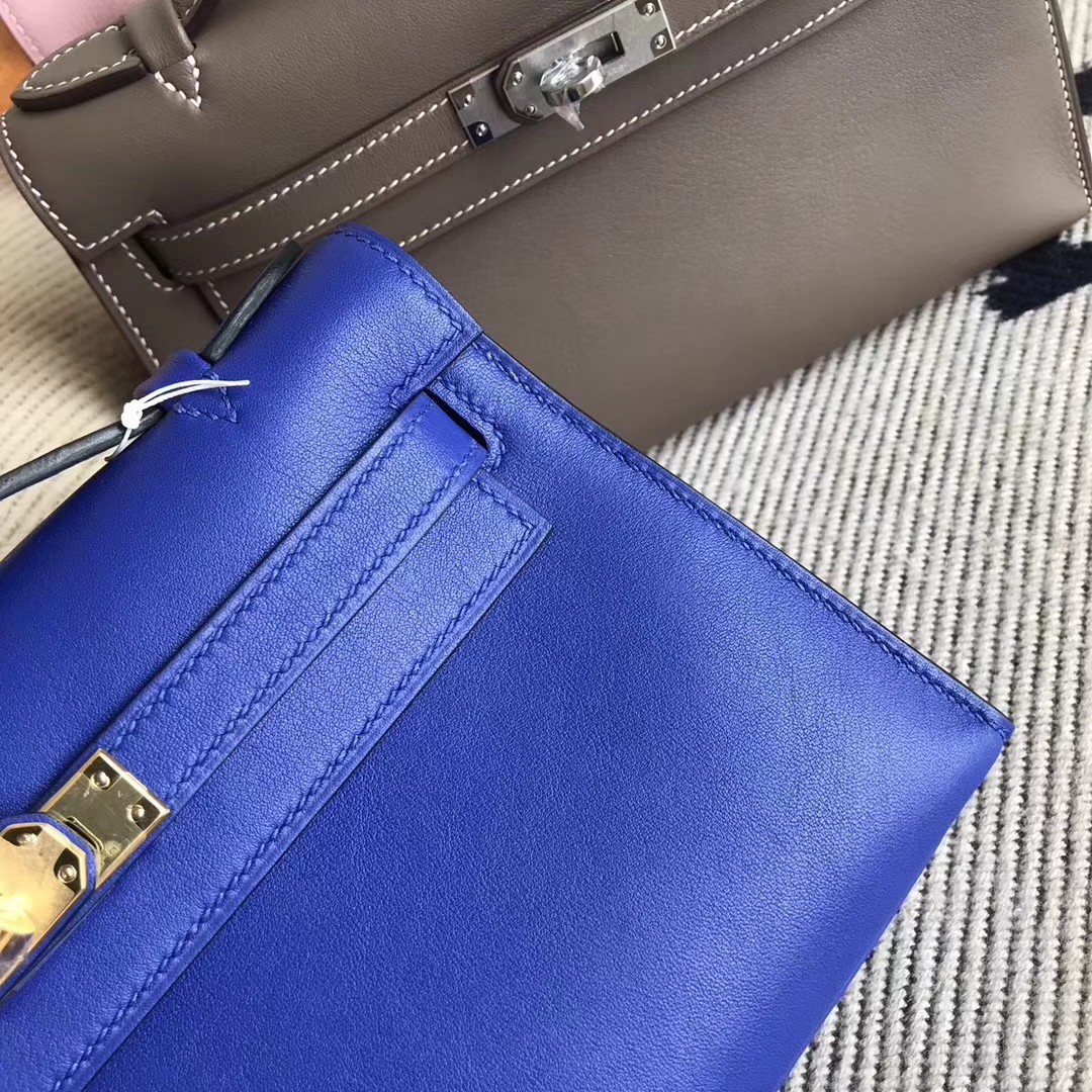Fashion Hermes 7T Blue Electric Swift Calfskin Minikelly Evening Clutch Bag