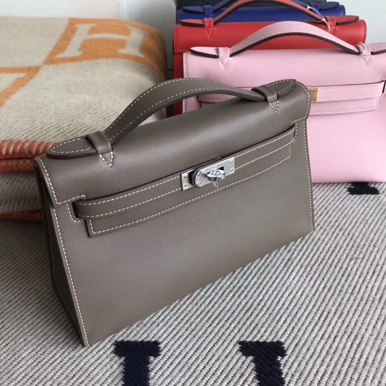 Hermes C 18 Etoupe Grey & 3Q Pink Swift Calfskin Minikelly Bag 22CM