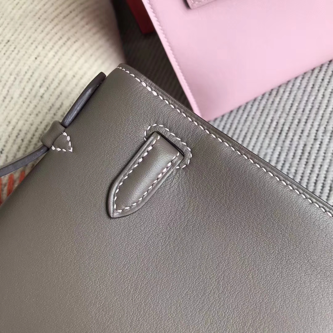 Luxury Hermes C18 Etoupe Grey & 3Q New Pink Swift Calfskin Minikelly Bag22CM