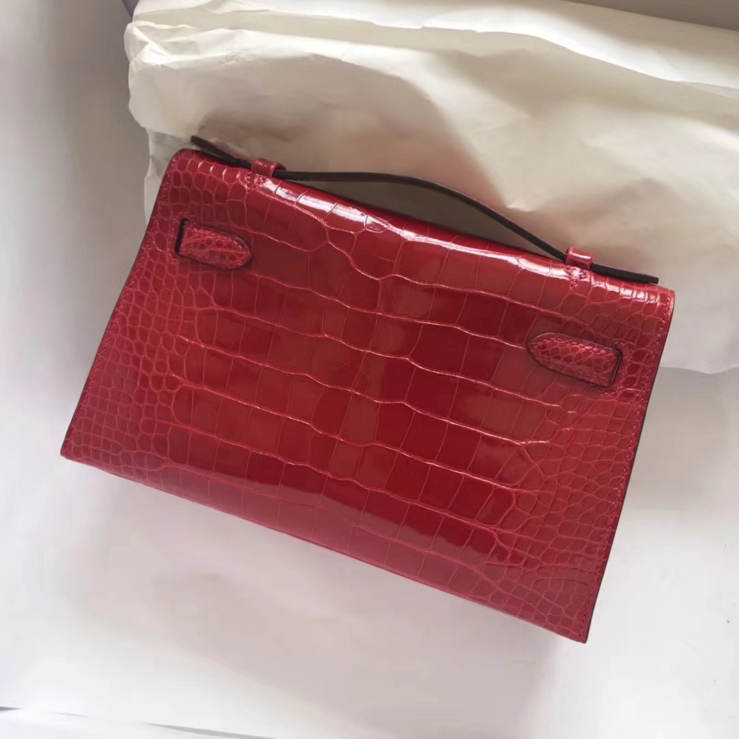 Wholesale Hermes Alligator Shiny Crocodile Minikelly Bag in CK95 Braise