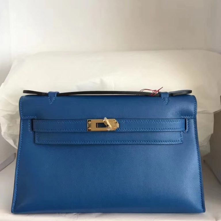 Hermes B3 Blue Zanzibar Swift Calfskin Leather Minikelly Clutch Bag