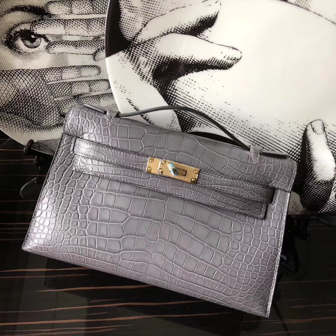 Noble Hermes Crocodile Leather Minikelly Pochette Clutch Bag22CM