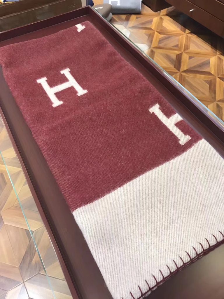 Hermes Red Cashmere H Printing Blanket Scarf 1 40* 160cm