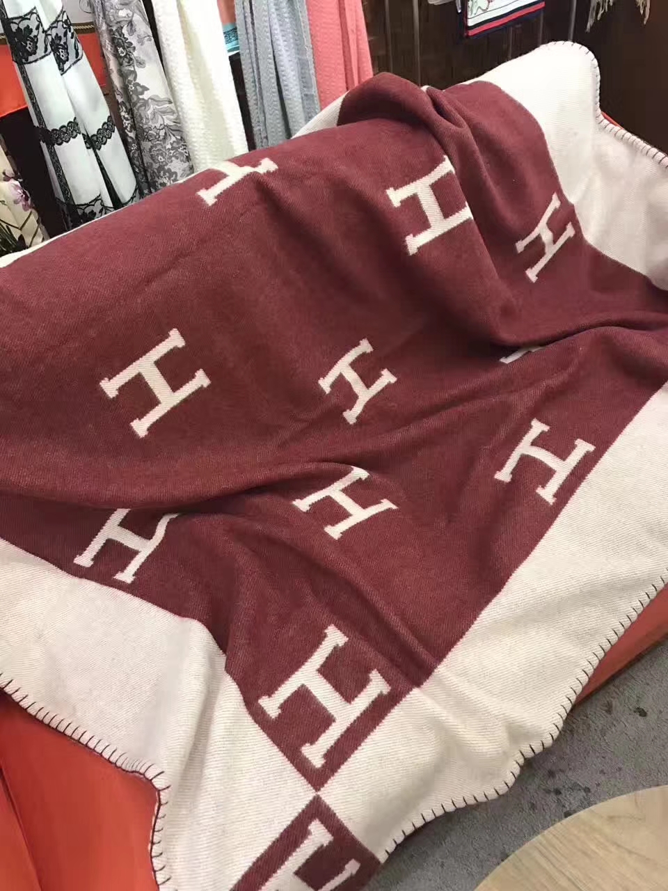 Wholesale Hermes Red Cashmere H Printing Blanket Scarf 140*160cm