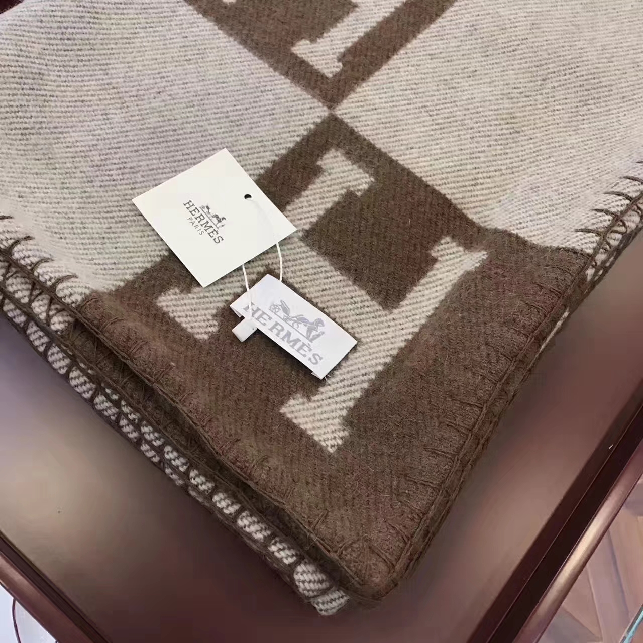 Discount Hermes Cashmere H Printing Blanket Scarf 140*160cm in Coffee