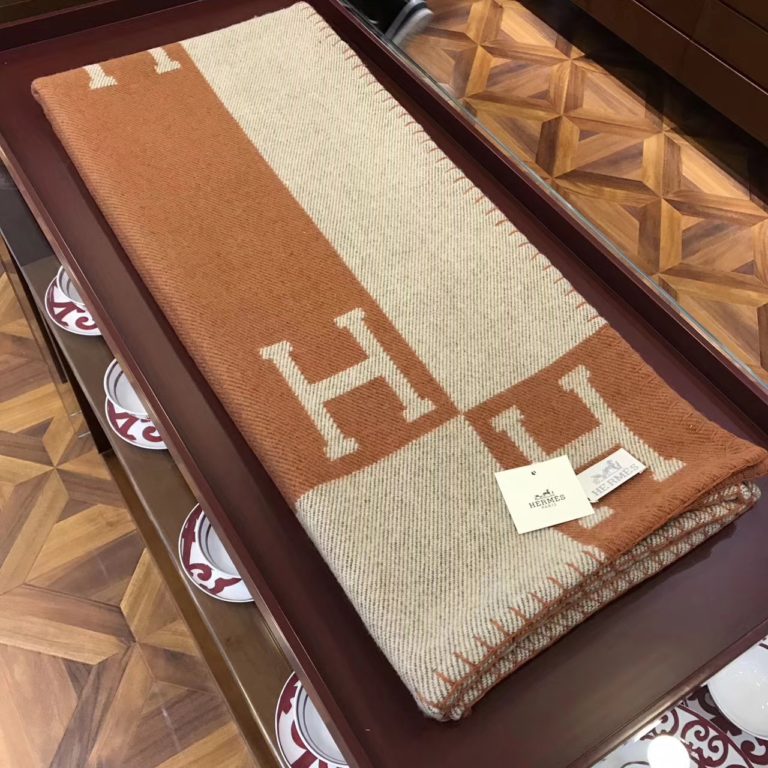 On Hermes Cashmere H Printing Blanket Scarf 1 40* 160cm in Orange