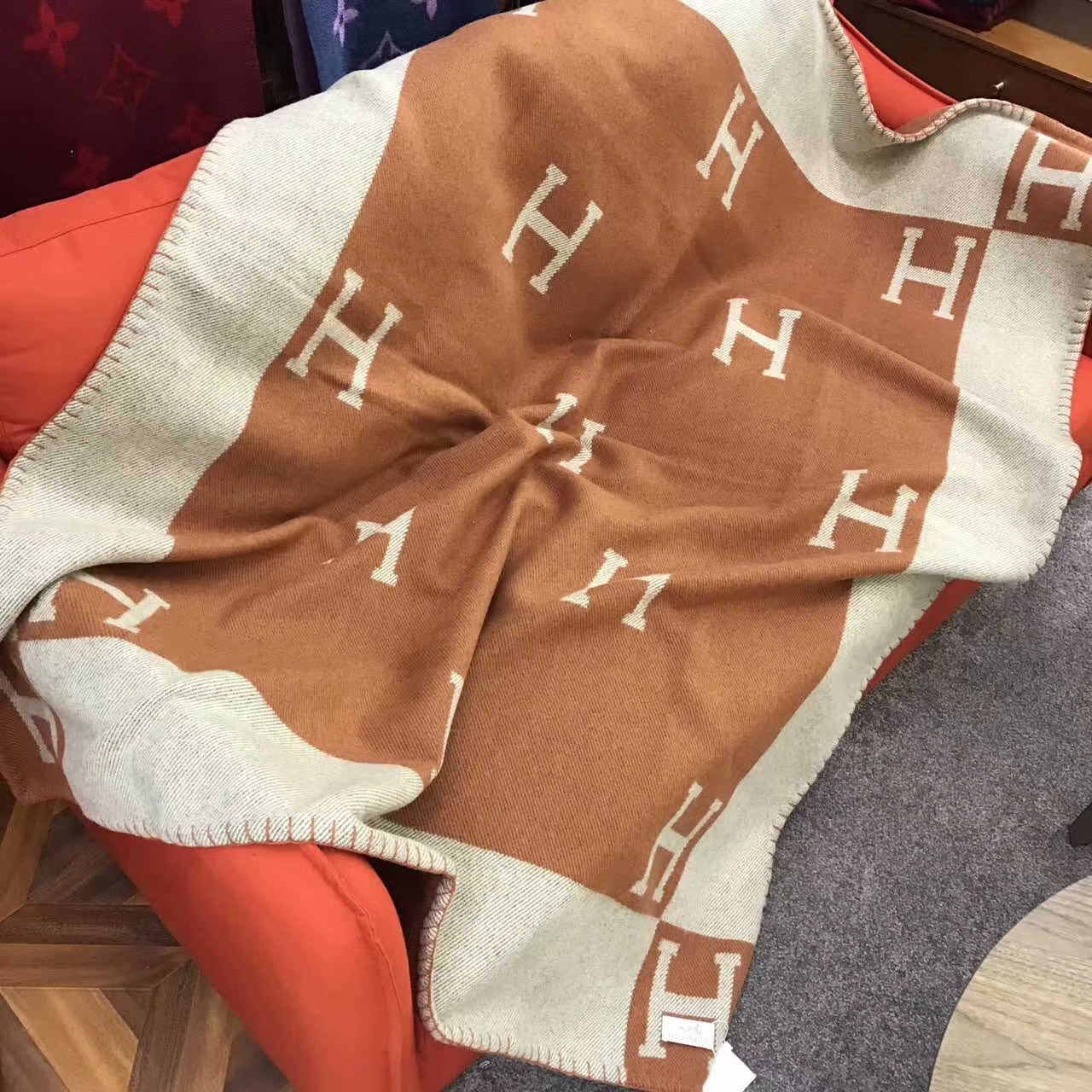 On Sale Hermes Cashmere H Printing Blanket Scarf 140*160cm in Orange