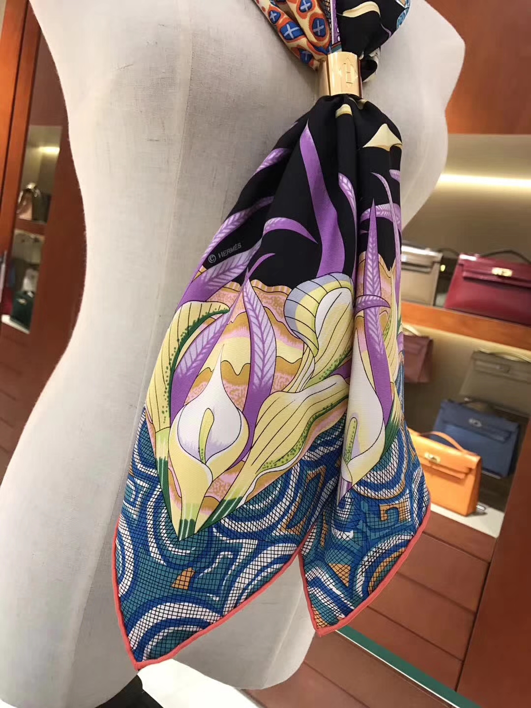 Elegant Women&#8217;s Scarf Hermes Black Silk Grade-A Shawl 90*90cm