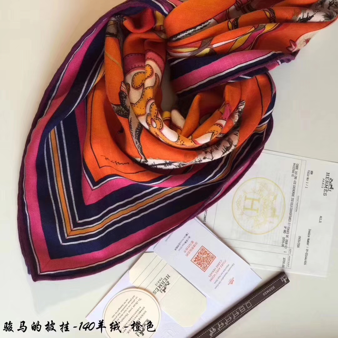 High Quality Hermes Grade-A Cashmere Women&#8217;s Scarf Cape in Orange