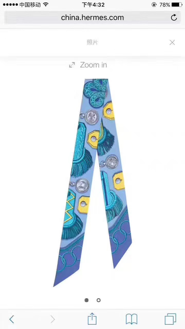 New Arrival Hermes Silk Twilly Ribbon Handkerchief Scarf 86*5cm