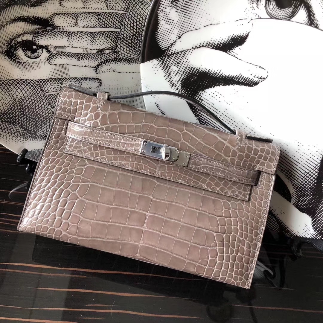Luxury Hermes Shiny Crocodile Leather Minikelly Evening Clutch Bag 22CM