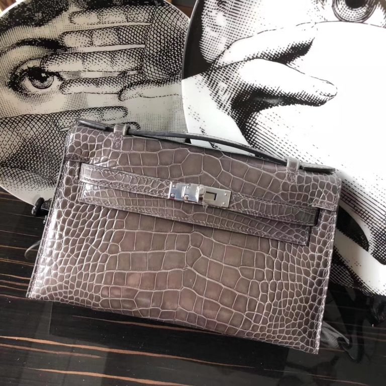 Hermes Shiny Crocodile Leather Minikelly Clutch Bag Evening Bag