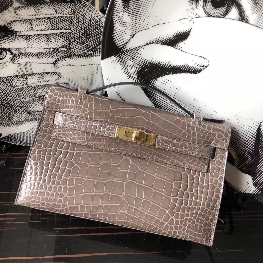 Discount Hermes Shiny Crocodile Leather Minikelly Clutch Bag22CM
