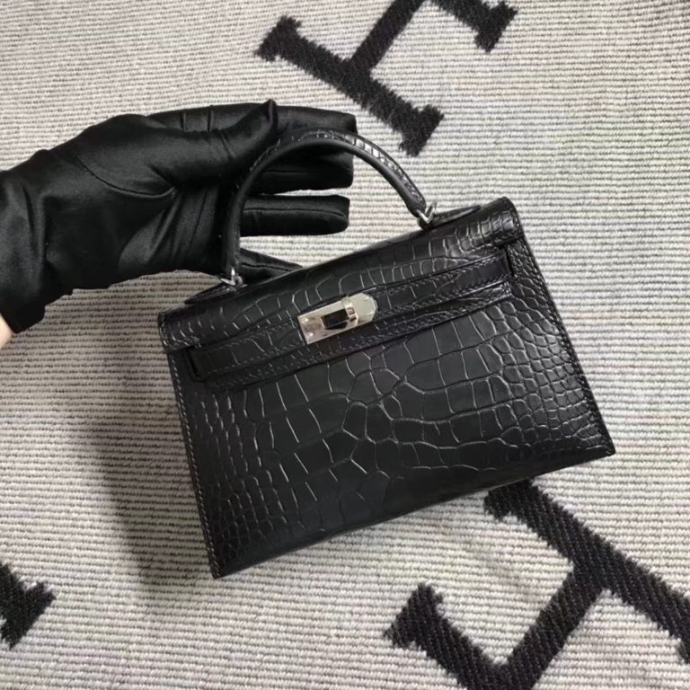 Hermes Matt Crocodile Leather Minikelly-2 Evening Clutch Bag