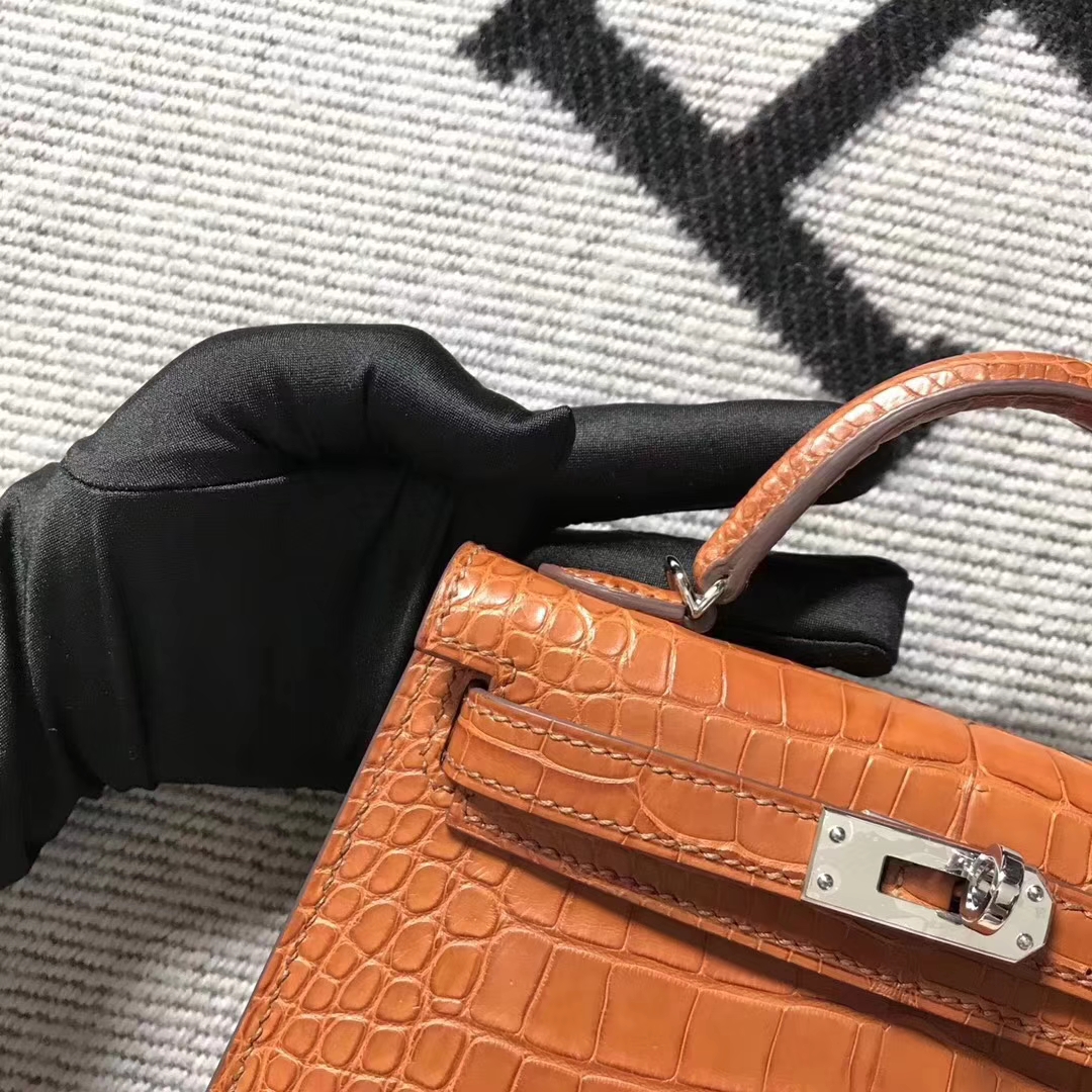 Hand Stitching Hermes Amber Color Matt Crocodile Minikelly-2 Clutch Bag