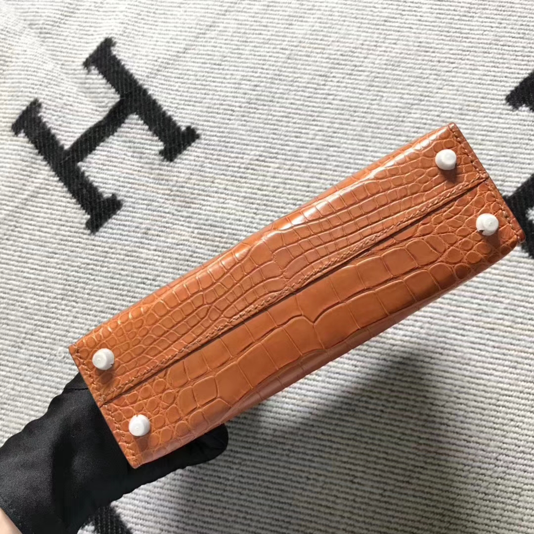 Hand Stitching Hermes Amber Color Matt Crocodile Minikelly-2 Clutch Bag