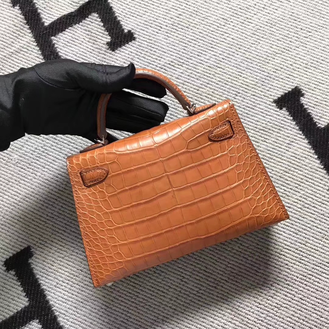 Hand Stitching Hermes Amber Color Matt Crocodile Minikelly-2 Clutch Bag