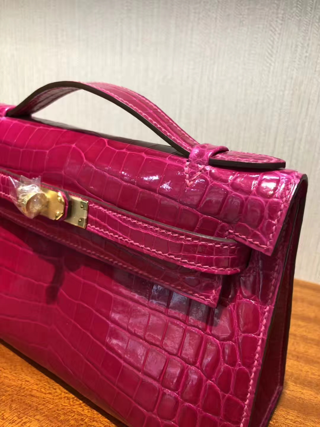 Discount Hermes J5 Rose Scheherazade Shiny Crocodile Minikelly Pochette 22CM