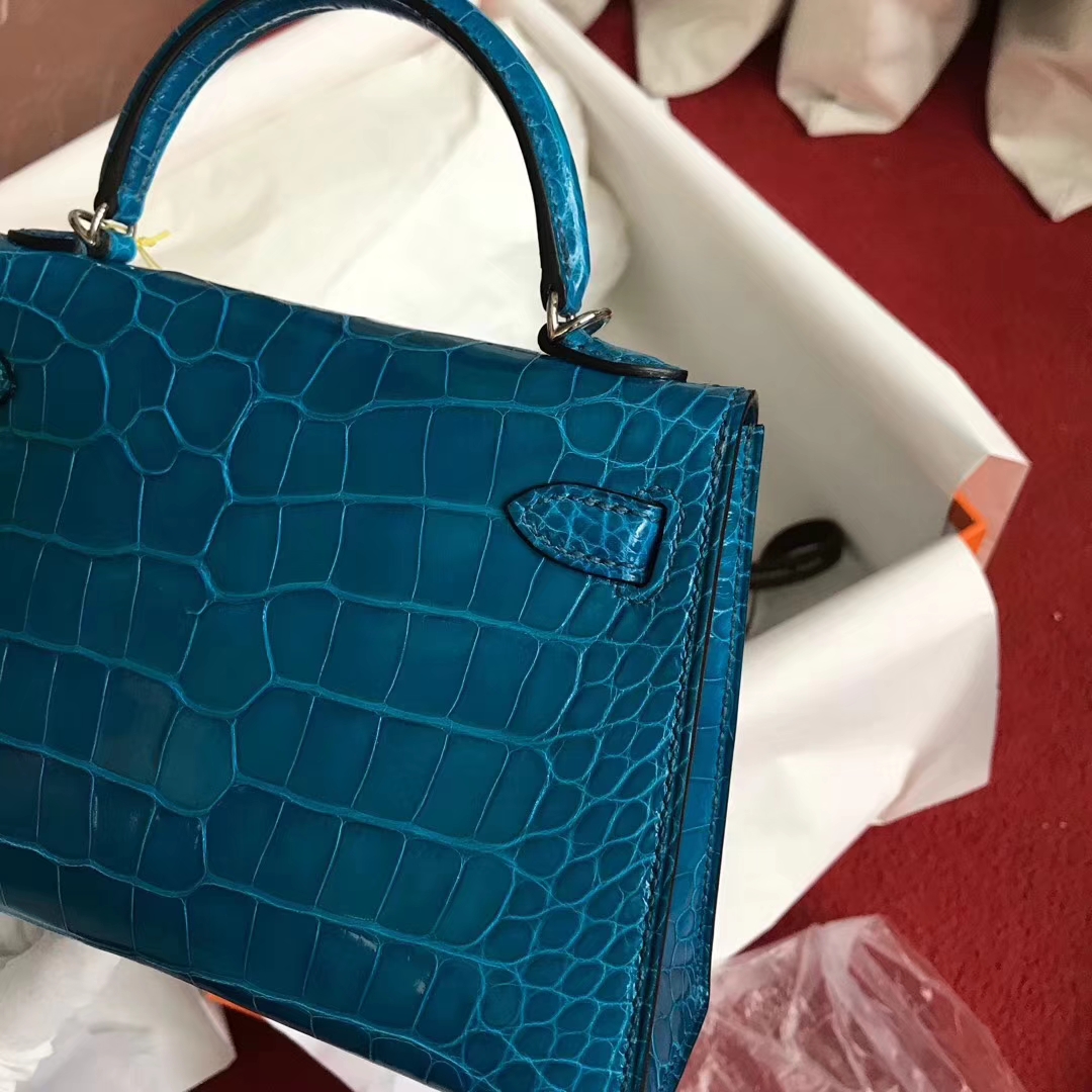Fashion Hermes 7W Blue Izmir Minikelly-2 Clutch Bag Silver Hardware