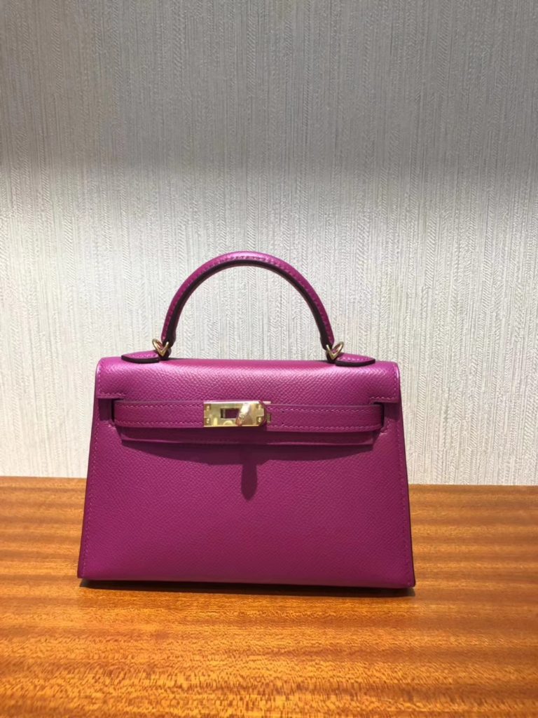 Hermes L3 Rose Purple Epsom Calfskin Minikelly-2 Clutch Bag Gold Hardware