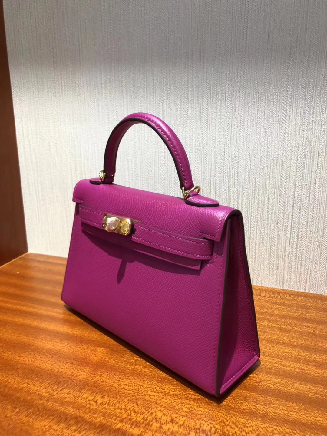 New Hermes L3 Rose Purple Epsom Calfskin Minikelly-2 Clutch Bag Gold Hardware